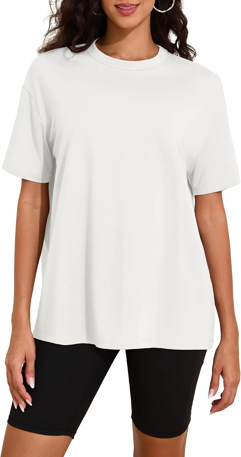 Womens Oversized Short Sleeve Crew Neck T Shirts Loose Fit Basic Tee Shirts Casual Summer Tops Cotton Modal Blend