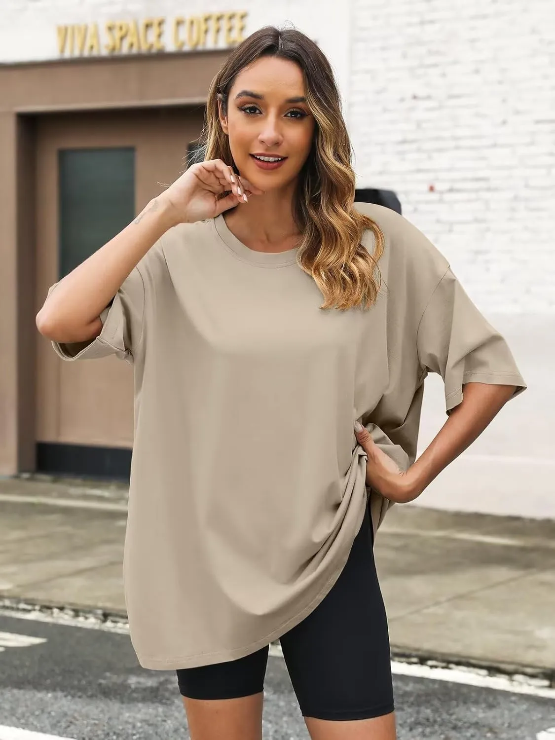 Womens Oversized T Shirts Cotton Loose Fit Short Sleeve Tee Crewneck Workout Summer Tops Fashion Clothes 2025
