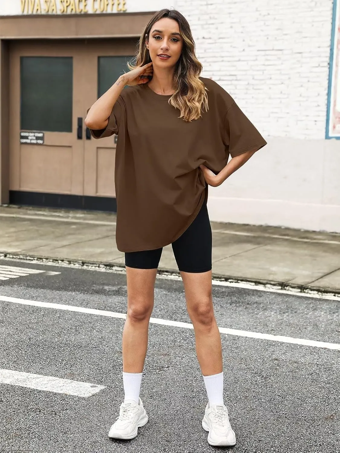 Womens Oversized T Shirts Cotton Loose Fit Short Sleeve Tee Crewneck Workout Summer Tops Fashion Clothes 2025