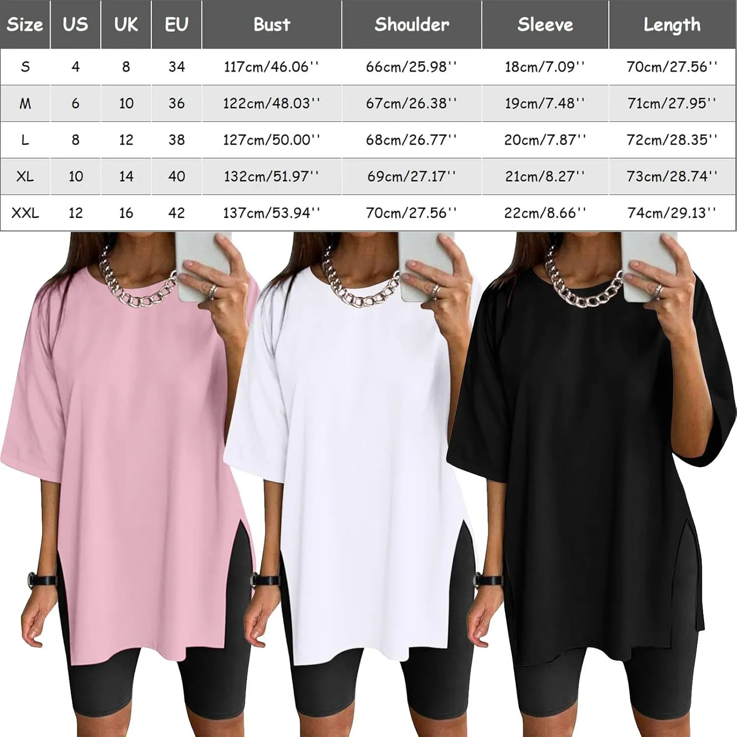 Women's Oversized T Shirts Short Sleeve Crew Neck Split Hem Summer Tops Casual Loose Basic Tee Shirts 2024 Trendy
