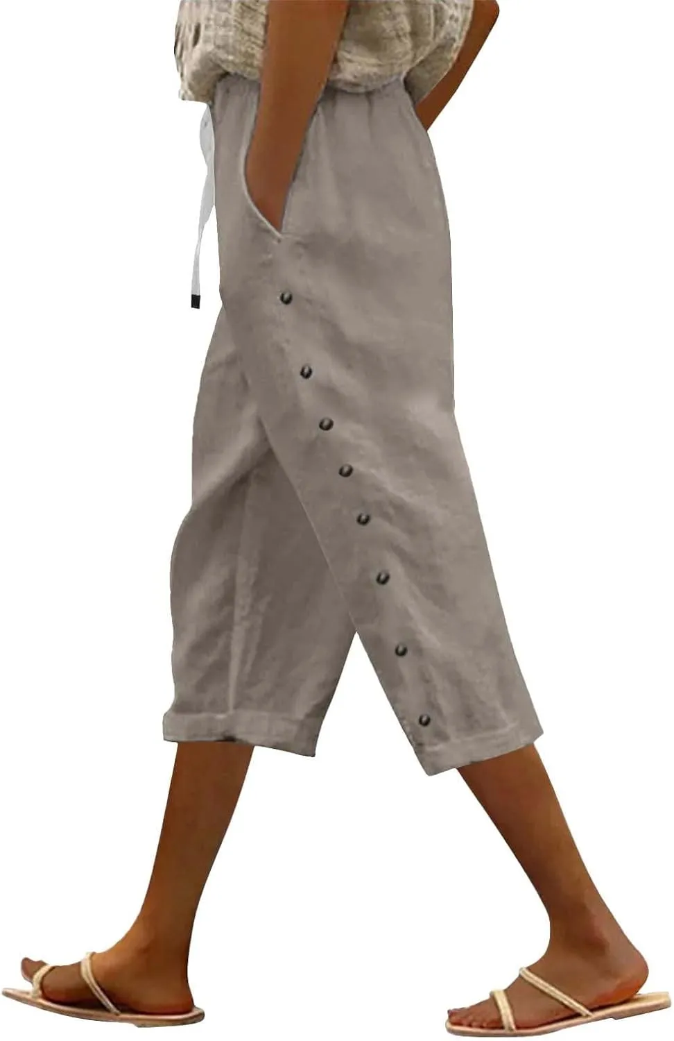 Women's Pants Solid Color Cotton Linen Elastic Seven Pants Beach Casual Linen Cotton Linen Pants Casual 2025