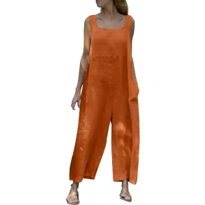 Women's Patchwork Dual Pocket Jumpsuit Loose Bohemian Wide Leg Bib Overall Elegant Relaxed Outfits