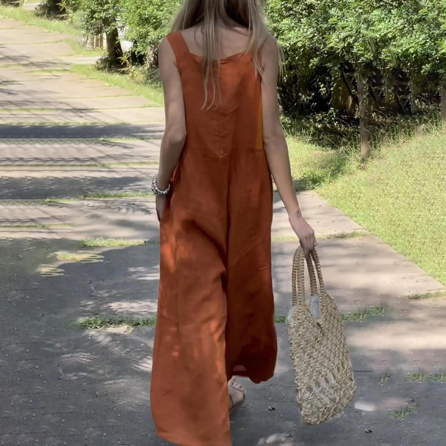 Women's Patchwork Dual Pocket Jumpsuit Loose Bohemian Wide Leg Bib Overall Elegant Relaxed Outfits