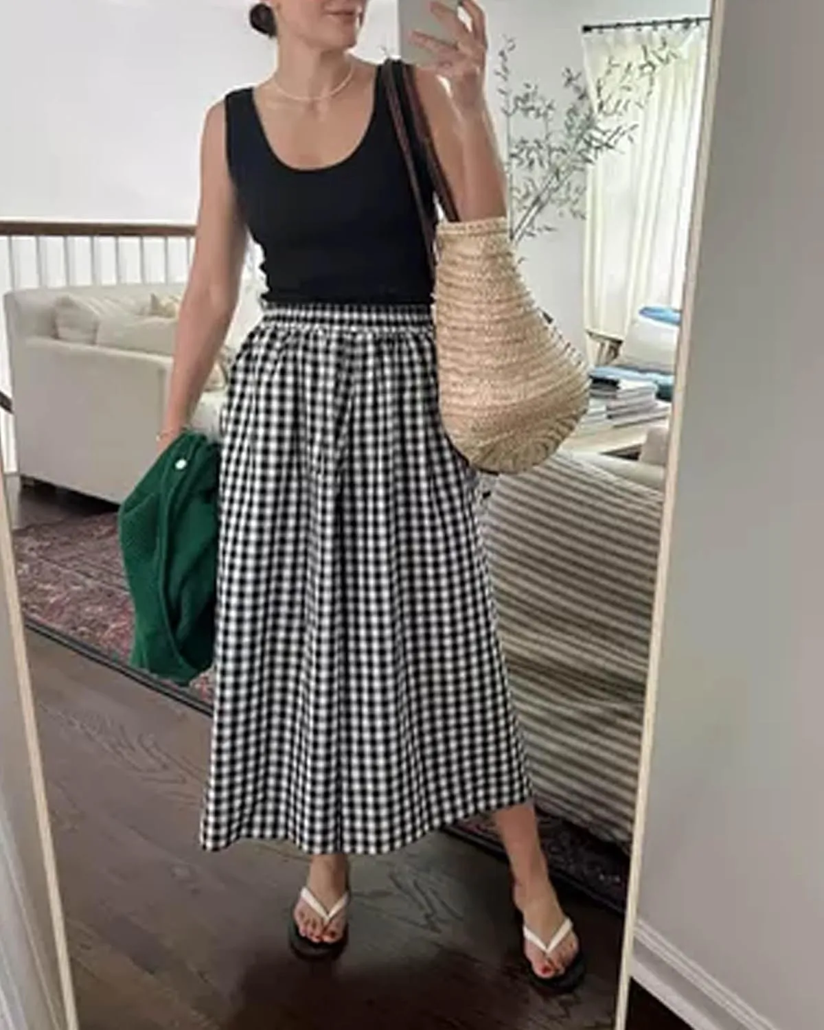 Women's Plaid Wide Leg Pants Casual Elastic Waist Loose Fit Flowy Cotton Linen Gingham Capri Palazzo Pants