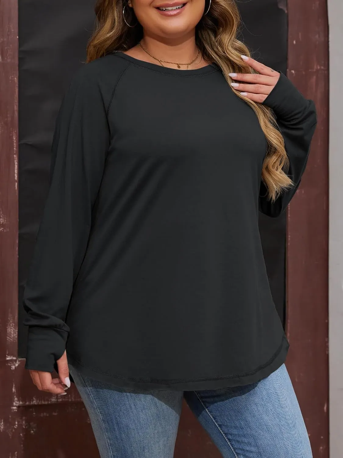 Women's Plus Size Long Sleeve Tunic Top Crew Neck Summer Oversized Fit Basic T Shirts Blouse