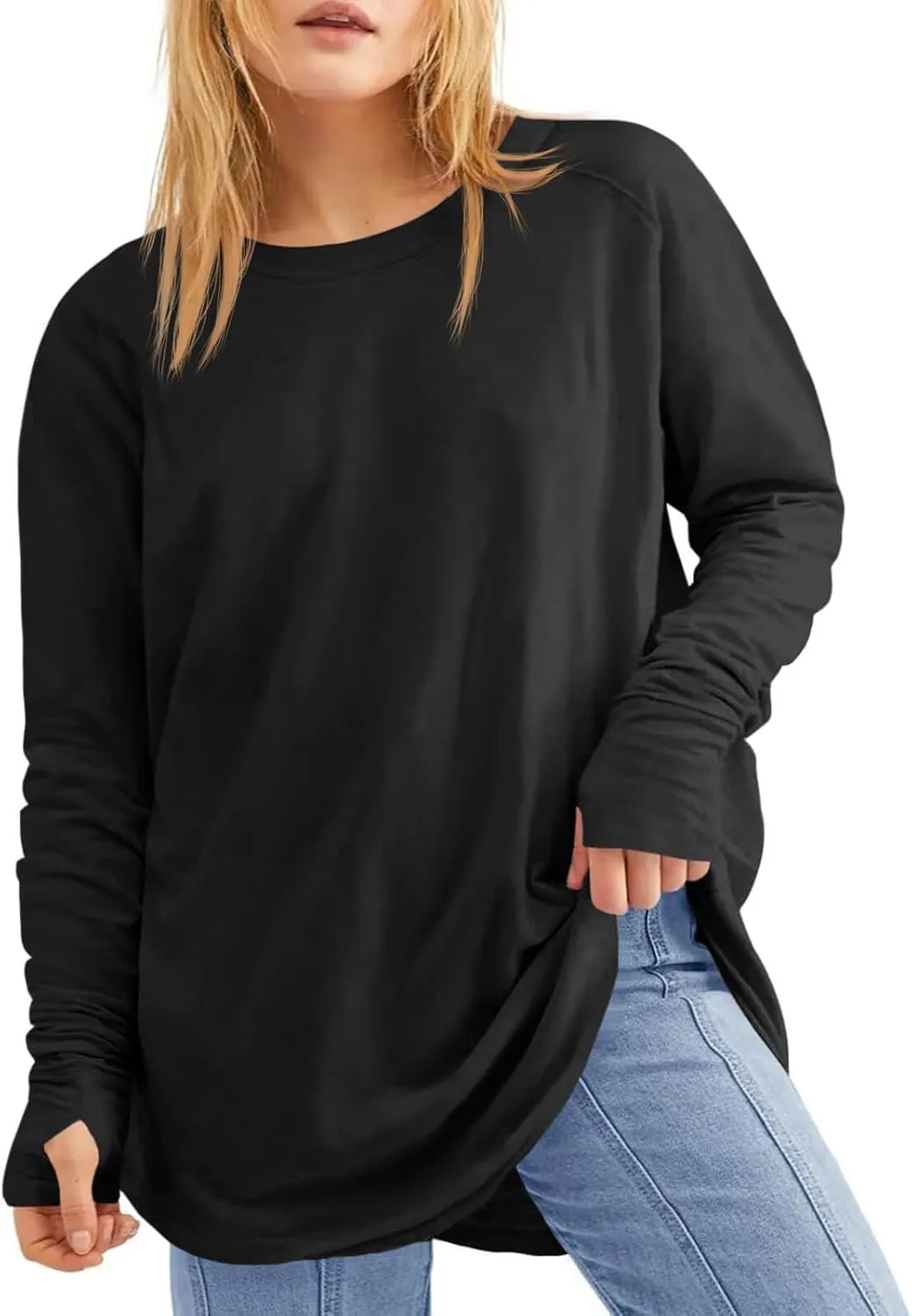 Women's Plus Size Long Sleeve Tunic Top Crew Neck Summer Oversized Fit Basic T Shirts Blouse