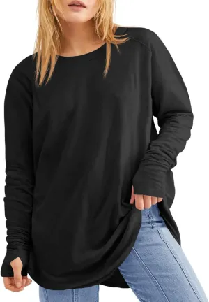 Women's Plus Size Long Sleeve Tunic Top Crew Neck Summer Oversized Fit Basic T Shirts Blouse