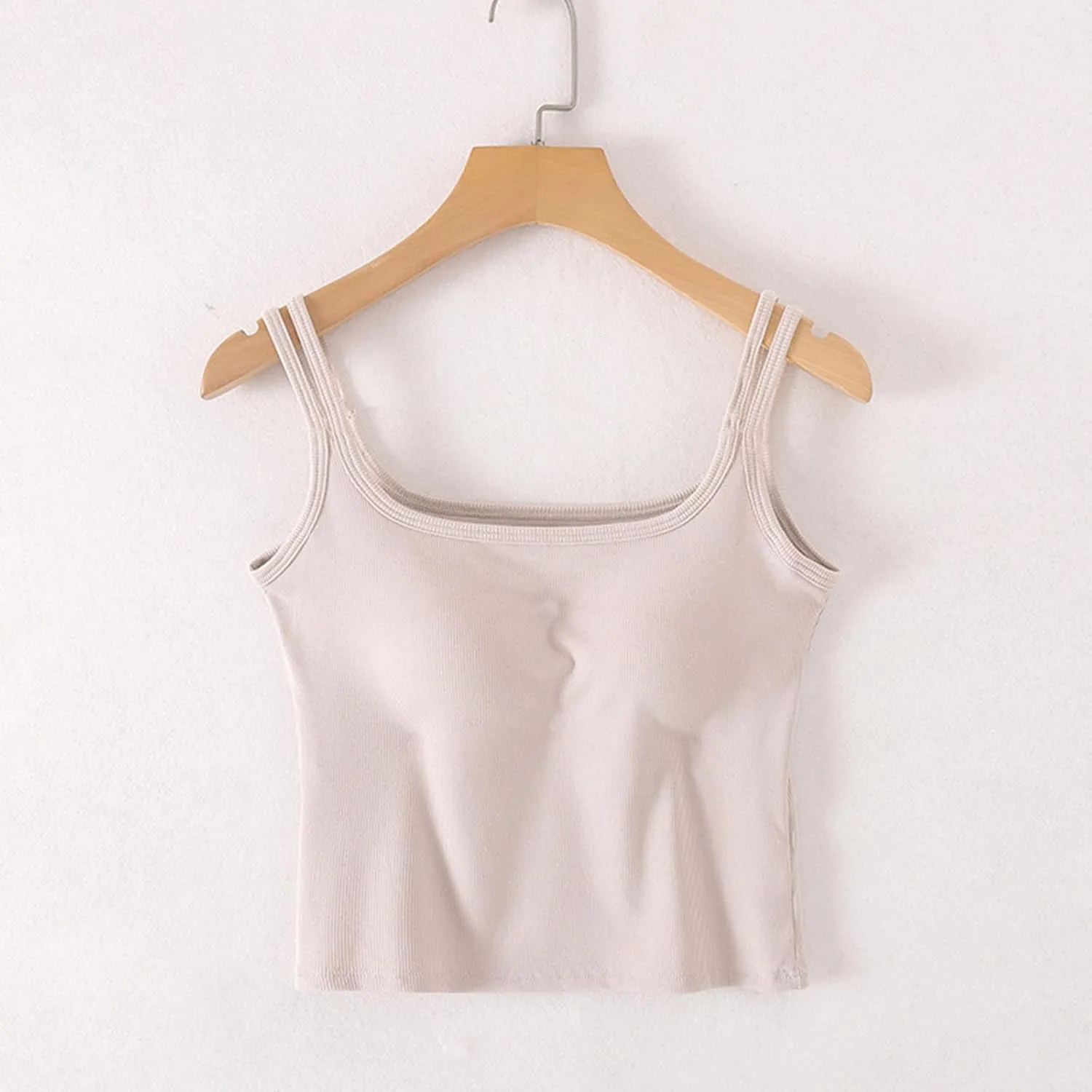Womens Ribbed Longline Sports Bra U Neck Padded Yoga Cami Shirts Sleeveless Workout Crop Tank Top with Built in Pads