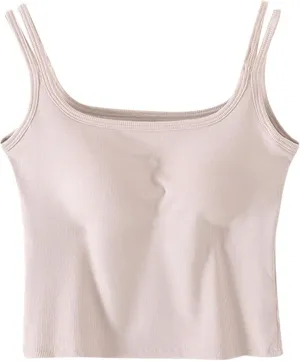 Womens Ribbed Longline Sports Bra U Neck Padded Yoga Cami Shirts Sleeveless Workout Crop Tank Top with Built in Pads