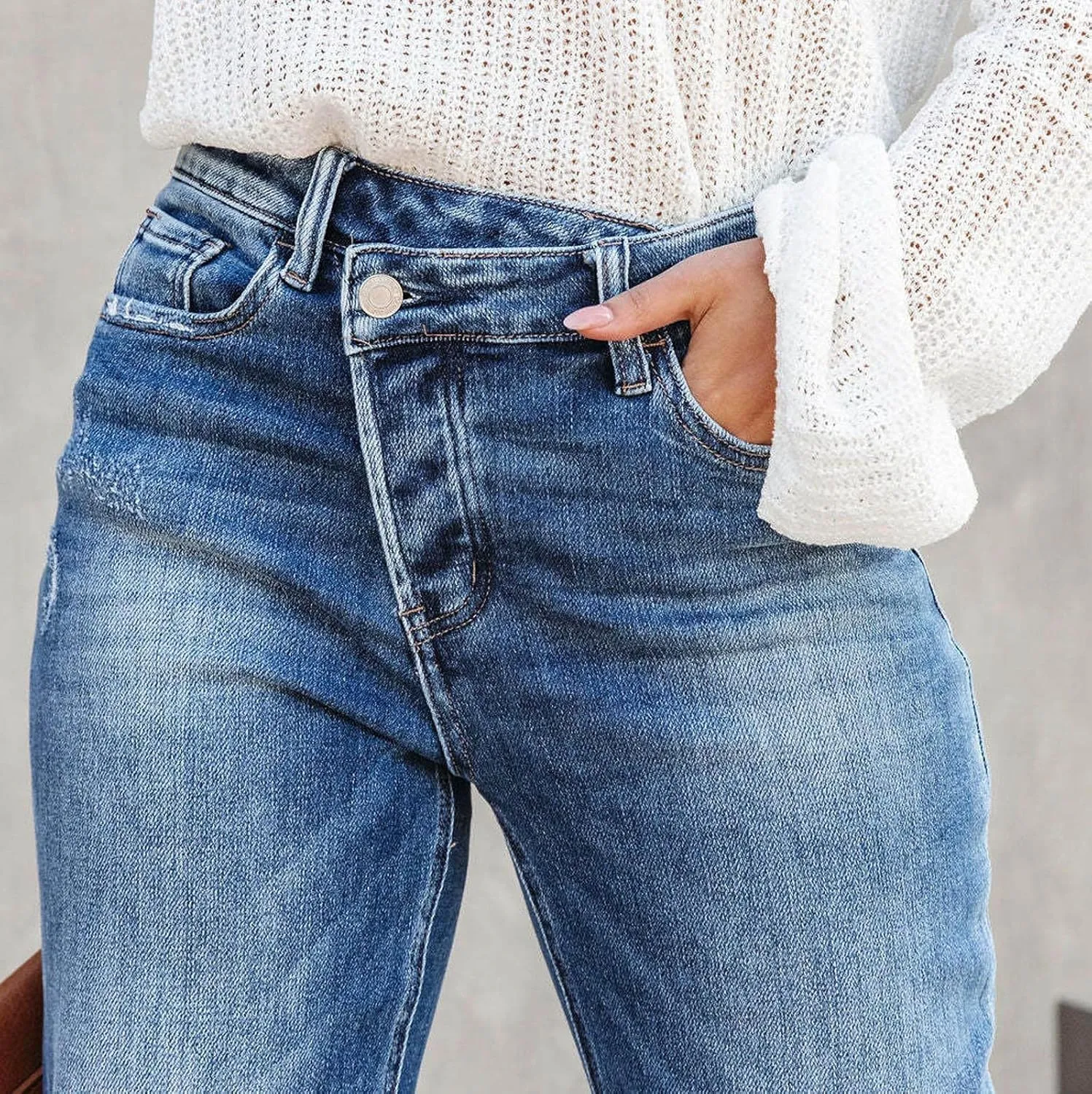 Women's Ripped Jeans Baggy Mid Waist Jeans Wide Leg Loose Boyfriend Denim Pants Straight Cropped Barrel Jeans, S-XL