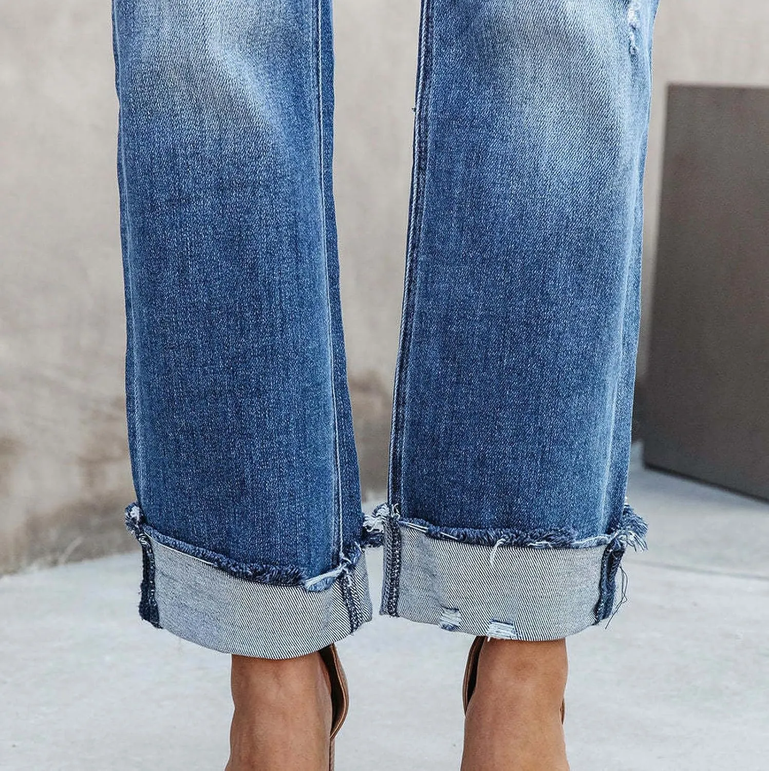 Women's Ripped Jeans Baggy Mid Waist Jeans Wide Leg Loose Boyfriend Denim Pants Straight Cropped Barrel Jeans, S-XL