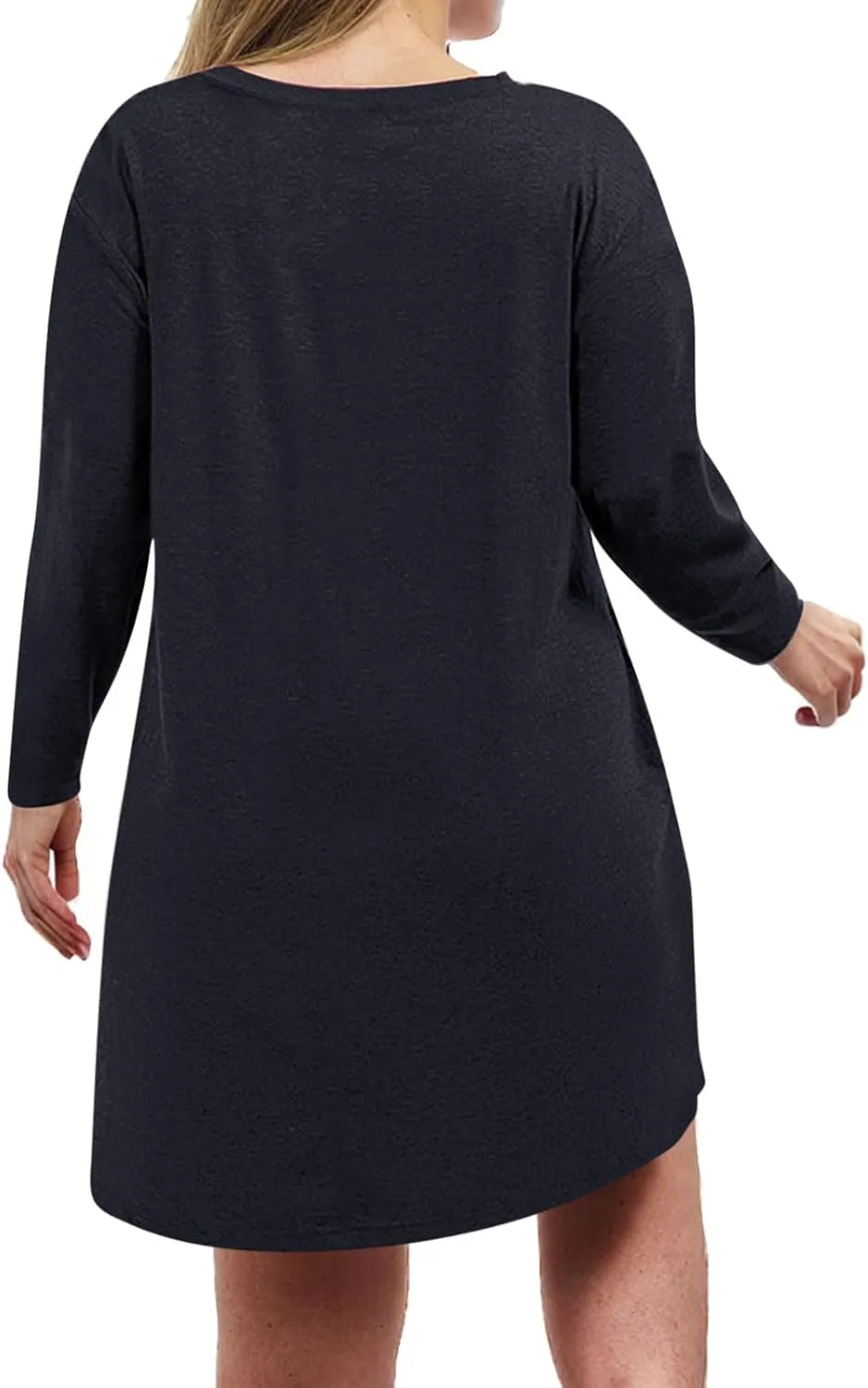 Womens Round Neck Long Sleeve Mini Dress Casual Loose Fit Shift Dress Nightgown Soft Sleep Dress Plus Size Sleepwear