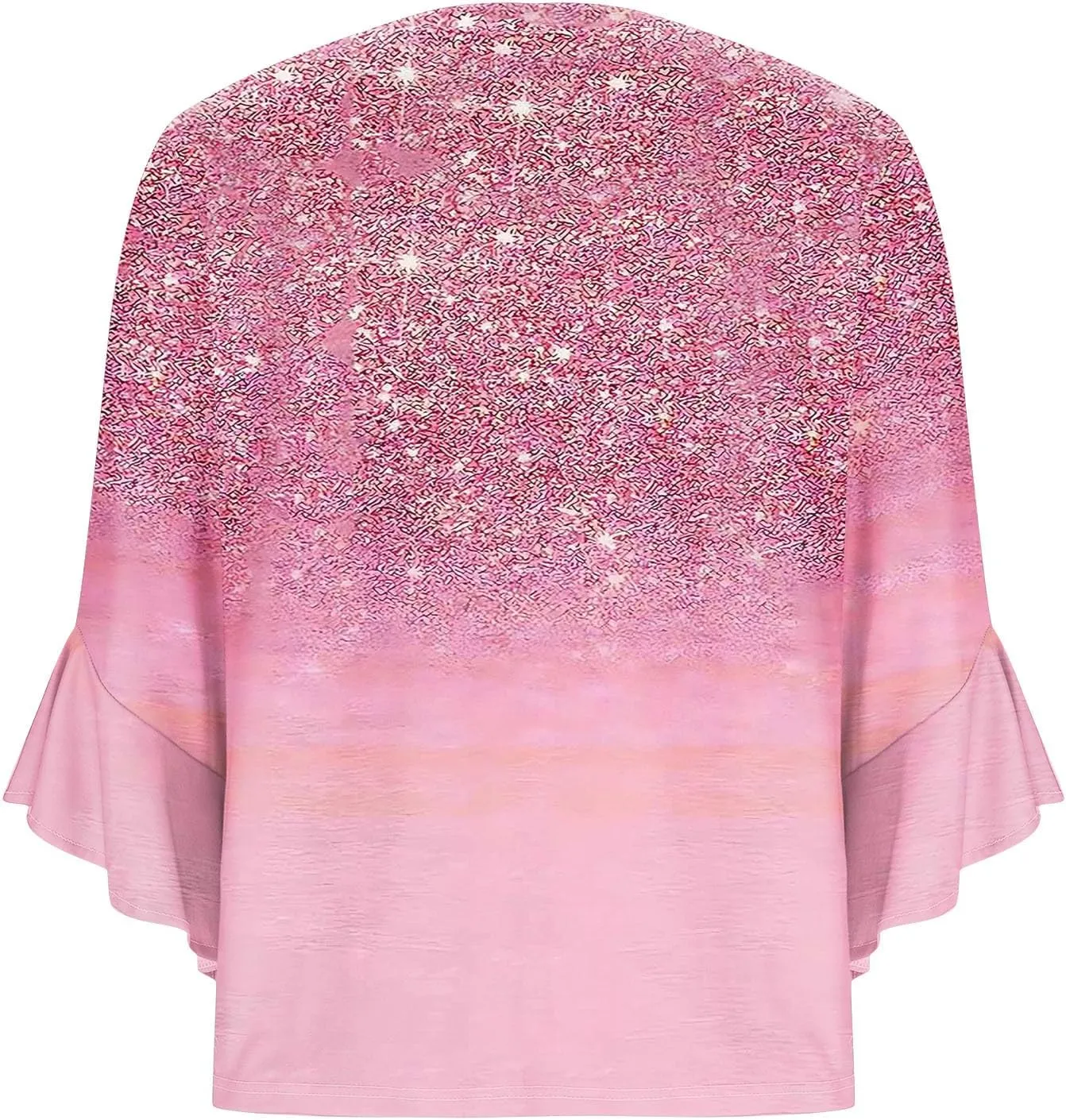 Women's Sequins Printed 3/4 Sleeve Tops Loose Fit Casual V Neck Bell Sleeve Tunic Shirts Trendy Sparkle Summer Blouse Tees