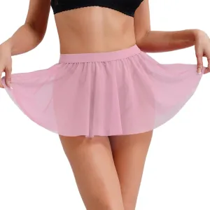 Women's Sheer Mesh Mini Skirts Elastic Waistband Pleated Skater Sexy See-through Ruffle Skirts