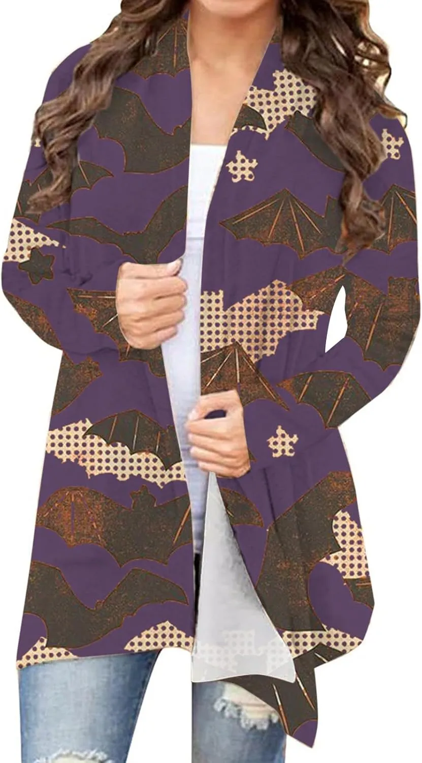 Womens Skull Print Sweater Cardigan Lightweight Soft Knit Cardigan Sweater Chunky Cardigan Batwing Long Sleeve Coat