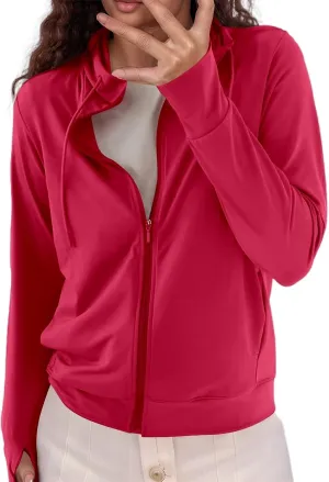 Women's Summer Mesh Zip Up Hoodie Long Sleeve Sunscreen Jacket Protective Outdoor Cute Vintage Trendy Sport Coat Watermelon Red