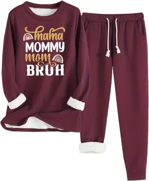 Women's Sweatsuit Outfits Warm Fleece Lined Sweatshirts Jogger Pant Comfy Crewneck Hoodie Sweatsuit Pjs Sleepwear