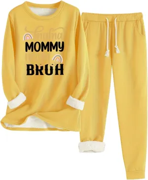Women's Sweatsuit Outfits Warm Fleece Lined Sweatshirts Jogger Pant Comfy Crewneck Hoodie Sweatsuit Pjs Sleepwear
