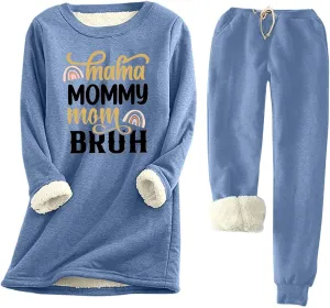 Women's Sweatsuit Outfits Warm Fleece Lined Sweatshirts Jogger Pant Comfy Crewneck Hoodie Sweatsuit Pjs Sleepwear