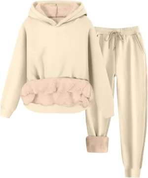 Womens Sweatsuits 2 Piece Set Winter Fleece Sherpa Lined Hoodie Sweatshirt and Long Pants Tracksuit Casual Warm Sets