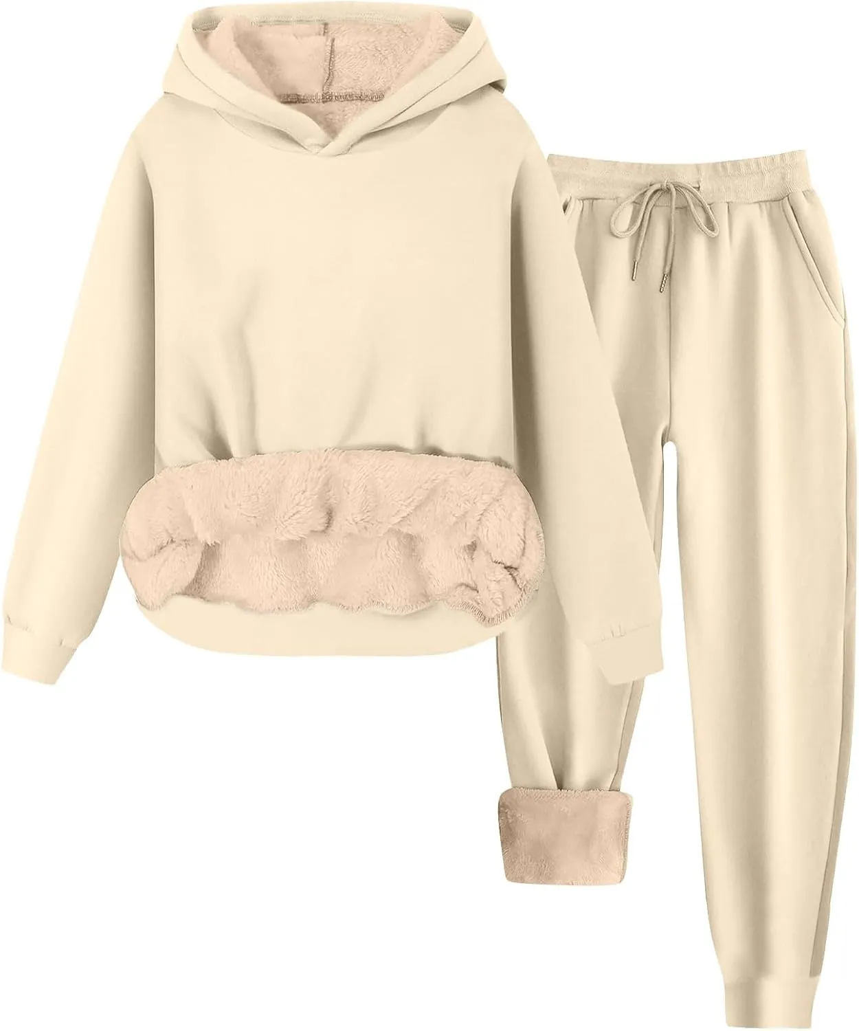 Womens Sweatsuits 2 Piece Set Winter Fleece Sherpa Lined Hoodie Sweatshirt and Long Pants Tracksuit Casual Warm Sets