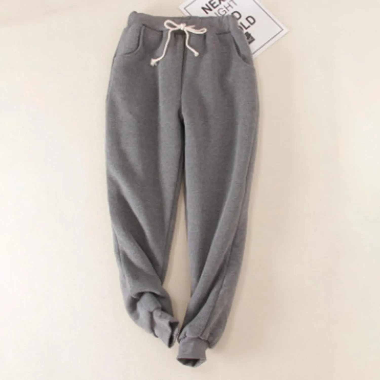 Women's Thicken Fleece Lined Sweatpants with Pockets Drawstring Waist Ankle Cuffed Joggers Cozy Warm Sherpa Winter Loungewear