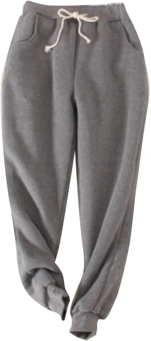Women's Thicken Fleece Lined Sweatpants with Pockets Drawstring Waist Ankle Cuffed Joggers Cozy Warm Sherpa Winter Loungewear