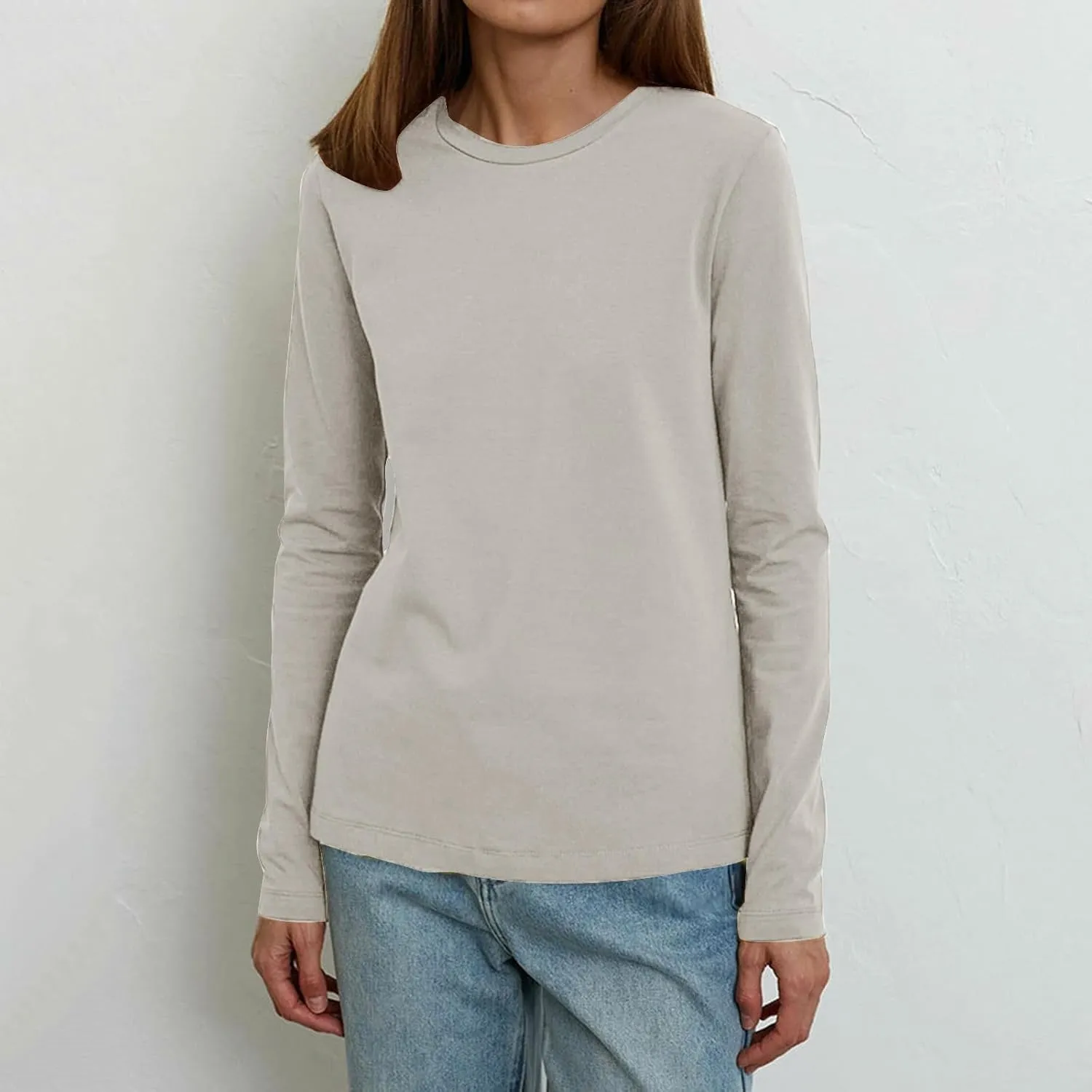 Womens Tunic Tops Casual Long Sleeve Round Neck Stretchy Loose Fit Palin Color Sweatshirt Pullover Shirts Fall 2024