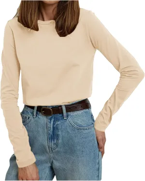 Womens Tunic Tops Casual Long Sleeve Round Neck Stretchy Loose Fit Palin Color Sweatshirt Pullover Shirts Fall 2024