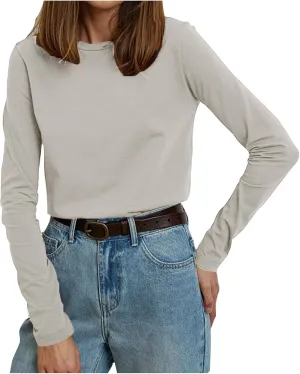 Womens Tunic Tops Casual Long Sleeve Round Neck Stretchy Loose Fit Palin Color Sweatshirt Pullover Shirts Fall 2024