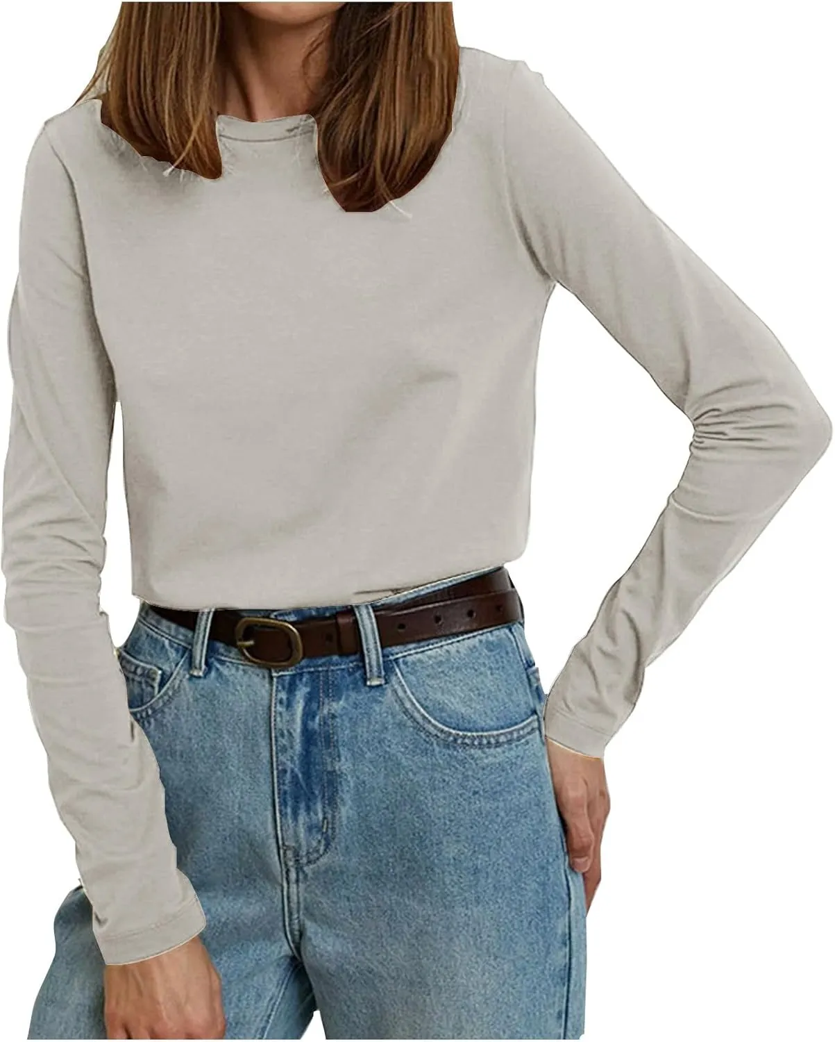 Womens Tunic Tops Casual Long Sleeve Round Neck Stretchy Loose Fit Palin Color Sweatshirt Pullover Shirts Fall 2024