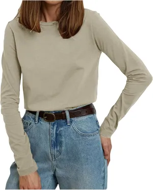 Womens Tunic Tops Casual Long Sleeve Round Neck Stretchy Loose Fit Palin Color Sweatshirt Pullover Shirts Fall 2024