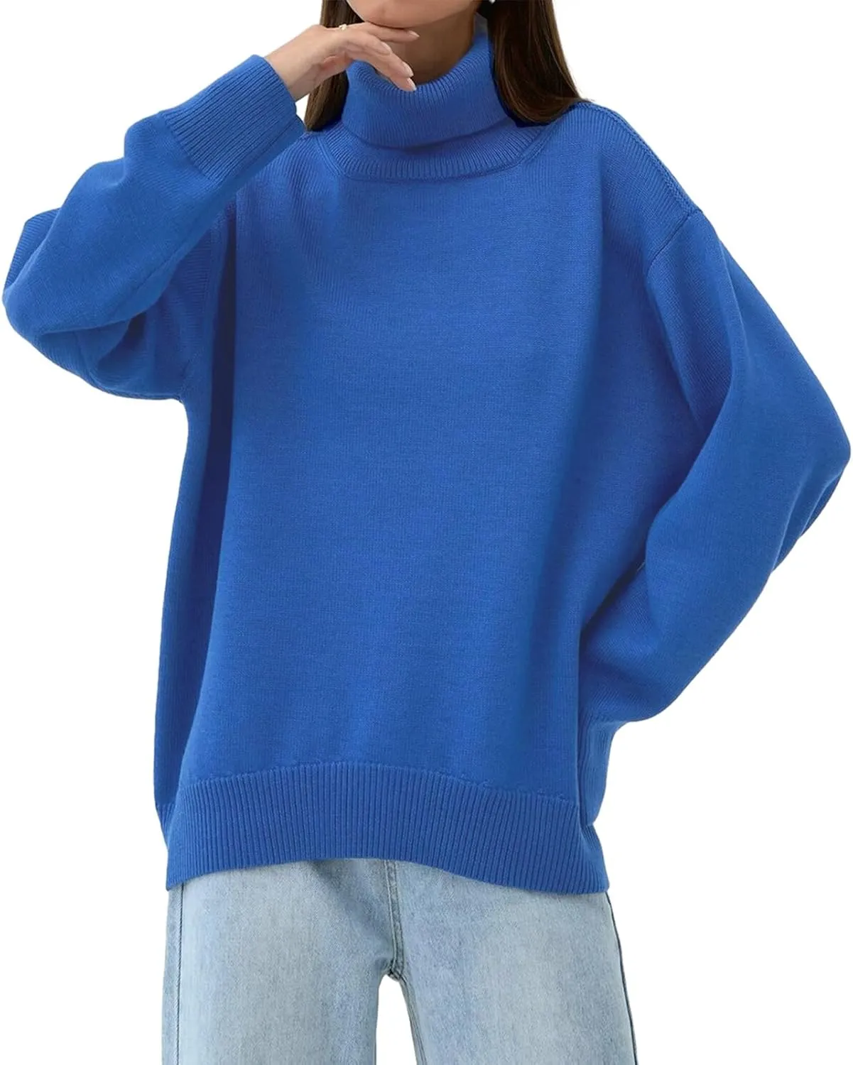 Women's Turtleneck Oversized Sweaters Long Sleeve Soft Knit Pullover Winter Solid Sweater Loose Tops