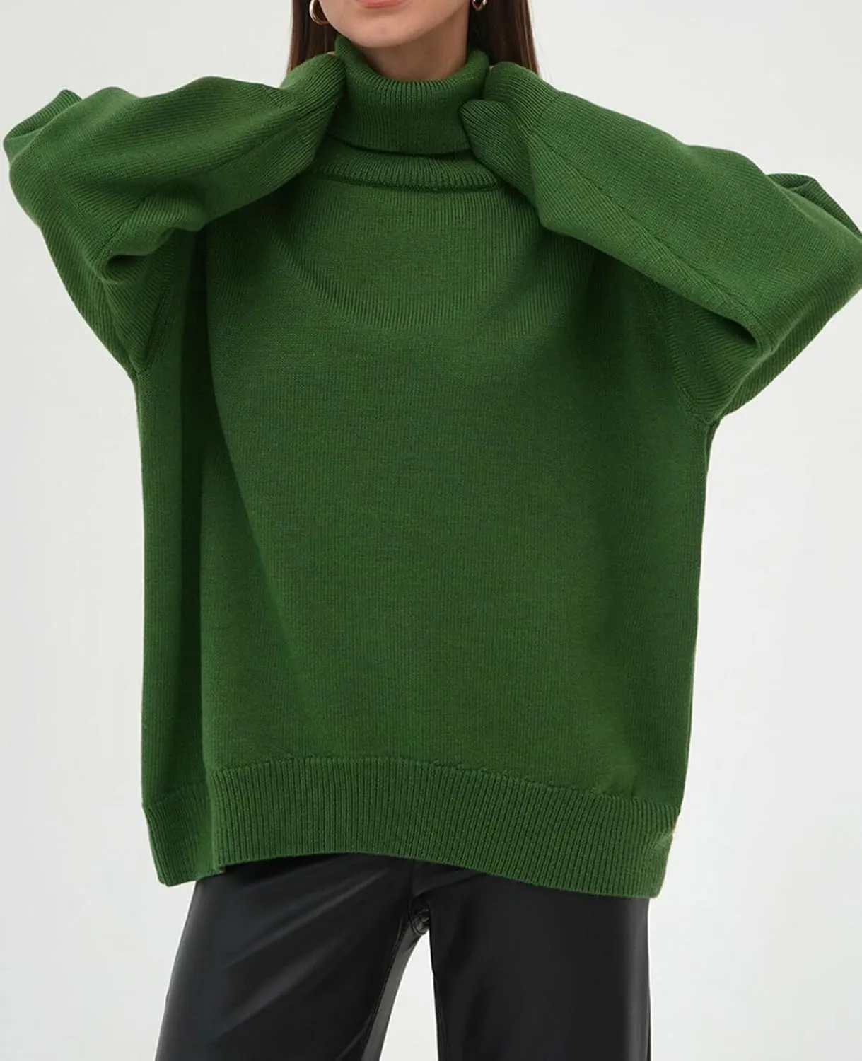 Women's Turtleneck Oversized Sweaters Long Sleeve Soft Knit Pullover Winter Solid Sweater Loose Tops