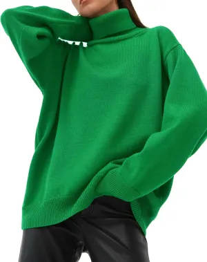 Women's Turtleneck Oversized Sweaters Long Sleeve Soft Knit Pullover Winter Solid Sweater Loose Tops