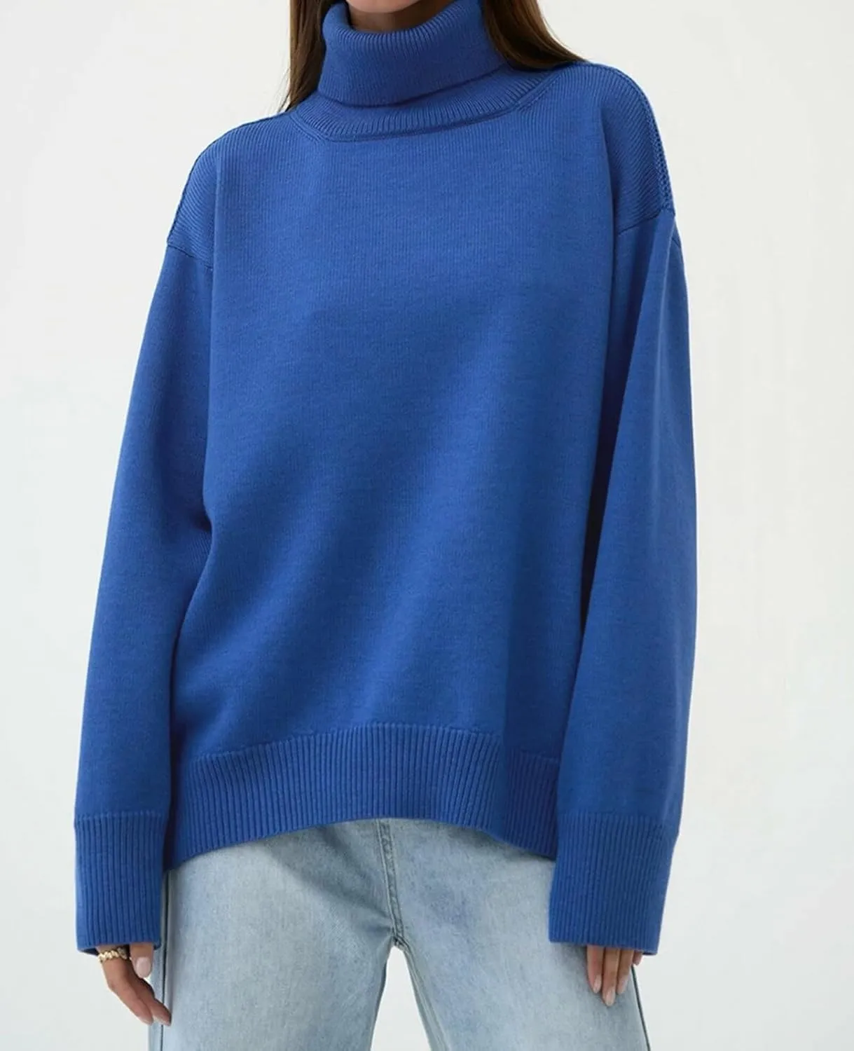 Women's Turtleneck Oversized Sweaters Long Sleeve Soft Knit Pullover Winter Solid Sweater Loose Tops