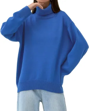Women's Turtleneck Oversized Sweaters Long Sleeve Soft Knit Pullover Winter Solid Sweater Loose Tops