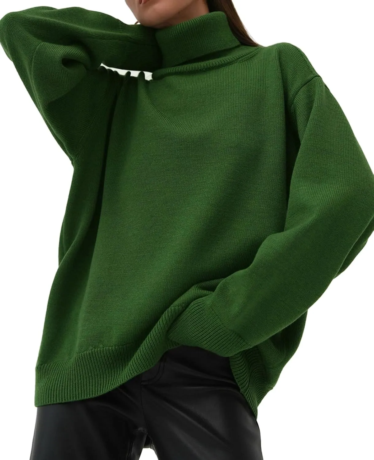 Women's Turtleneck Oversized Sweaters Long Sleeve Soft Knit Pullover Winter Solid Sweater Loose Tops