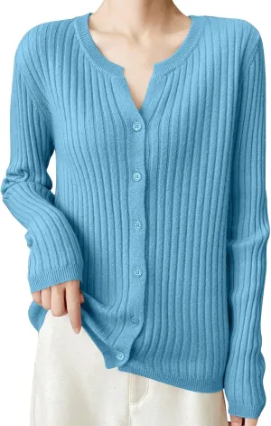 Women's V-Neck Long Sleeve Button Down Lightweight Sweater Soft Knit Cardigan Slim Fashion Tops Jackets 2024