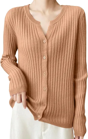 Women's V-Neck Long Sleeve Button Down Lightweight Sweater Soft Knit Cardigan Slim Fashion Tops Jackets 2024