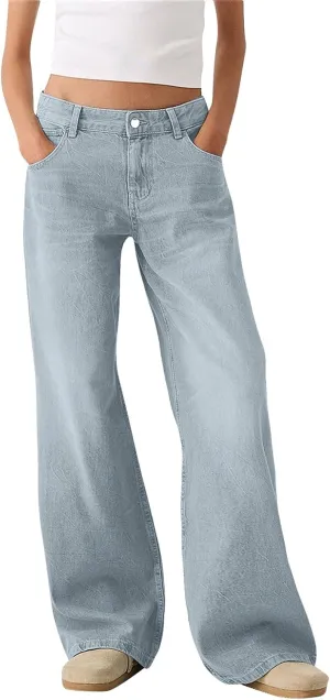 Womens Wide Leg Jeans Casual High Waisted Stretch Baggy Loose Denim Pants Trendy Relaxed Fit Sweatpants Y2k Streetwear