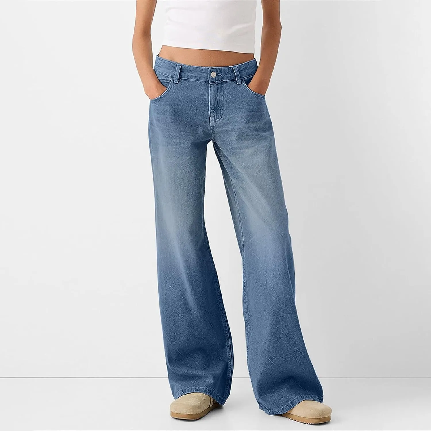 Womens Wide Leg Jeans Casual High Waisted Stretch Baggy Loose Denim Pants Trendy Relaxed Fit Sweatpants Y2k Streetwear