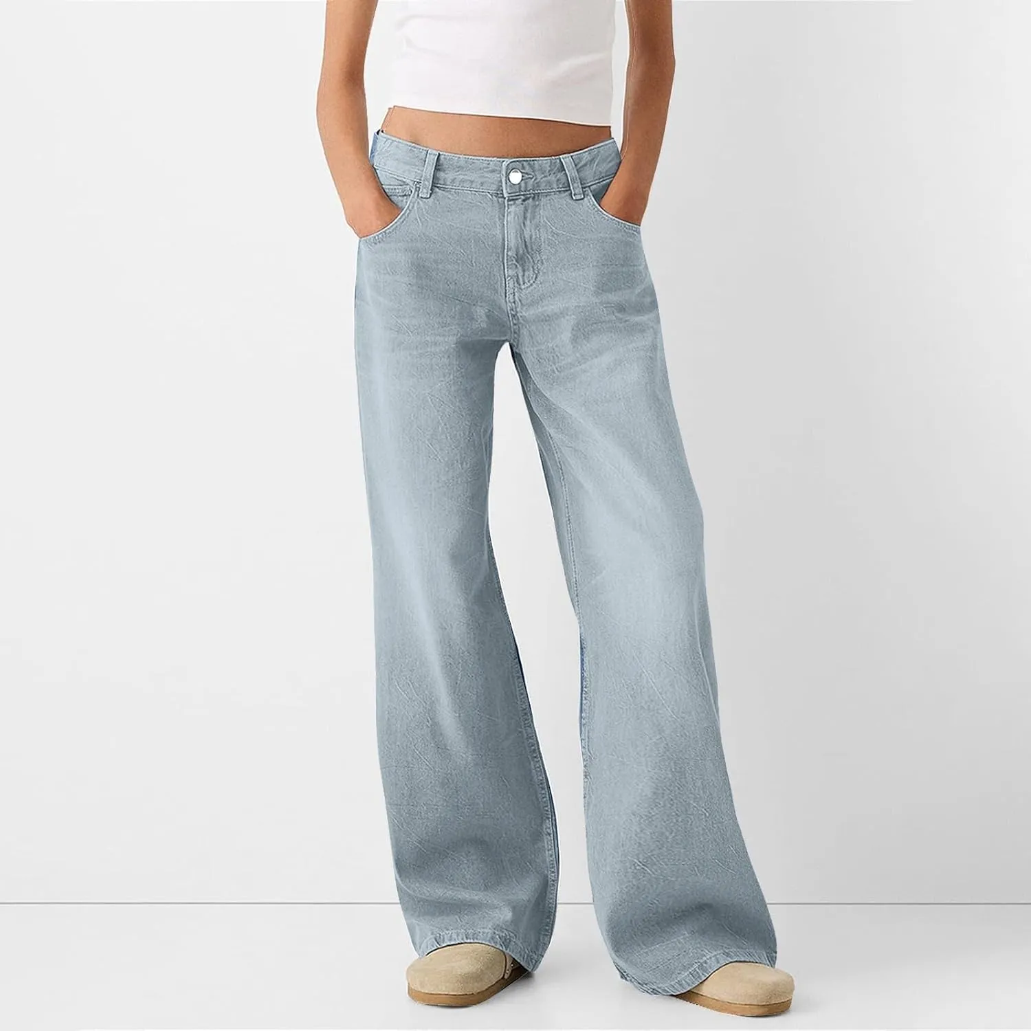 Womens Wide Leg Jeans Casual High Waisted Stretch Baggy Loose Denim Pants Trendy Relaxed Fit Sweatpants Y2k Streetwear