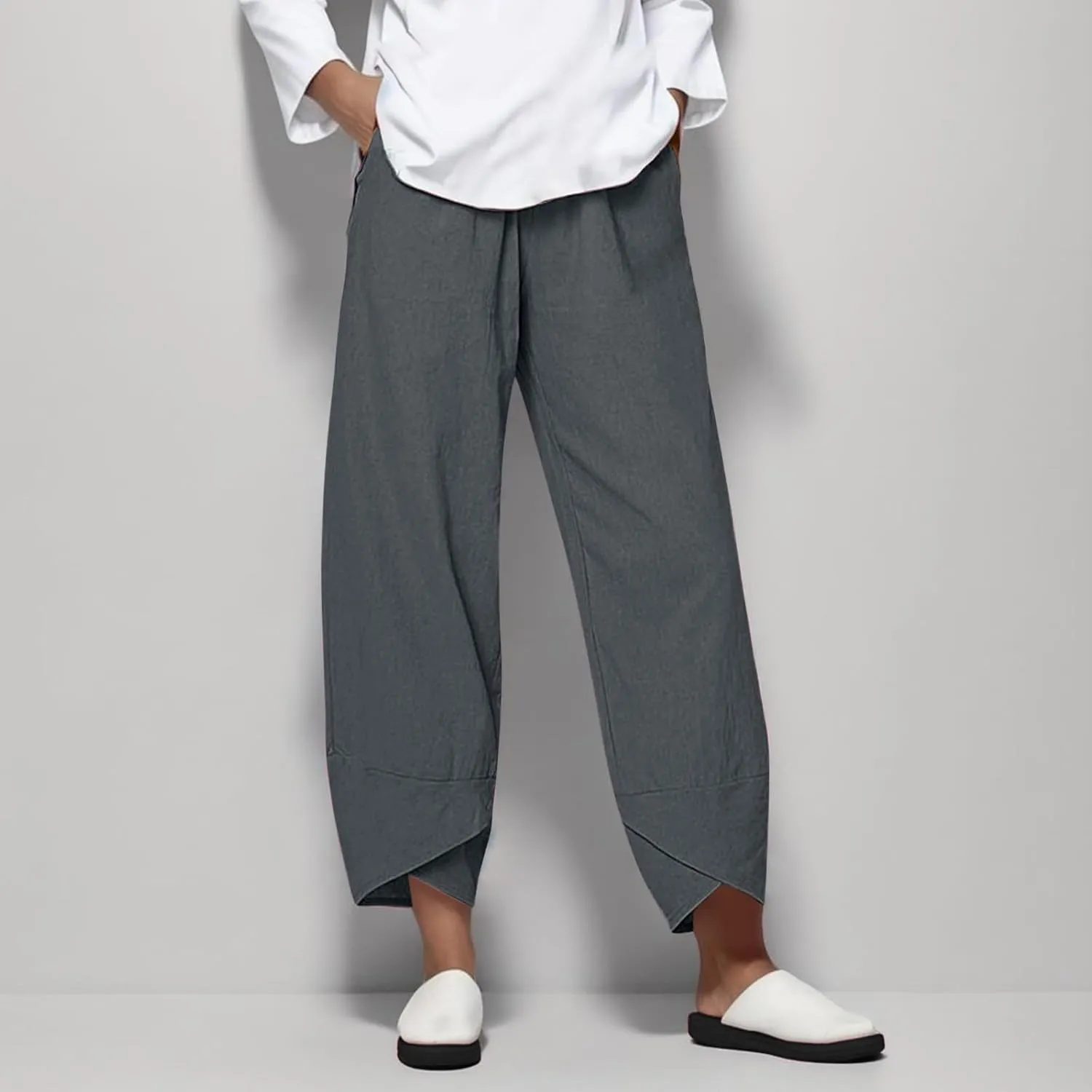 Womens Wide Leg Pants Casual Loose Elastic Waist Solid Color Comfy Palazzo Loungewear Baggy Sweatpants with Pockets