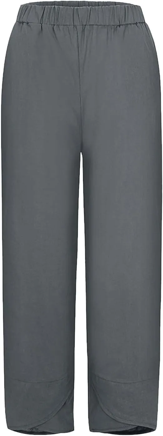 Womens Wide Leg Pants Casual Loose Elastic Waist Solid Color Comfy Palazzo Loungewear Baggy Sweatpants with Pockets
