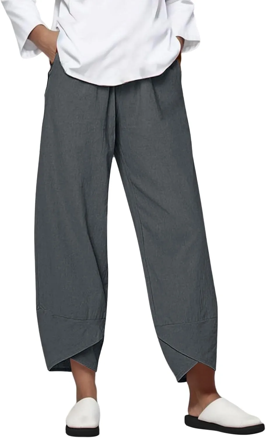Womens Wide Leg Pants Casual Loose Elastic Waist Solid Color Comfy Palazzo Loungewear Baggy Sweatpants with Pockets