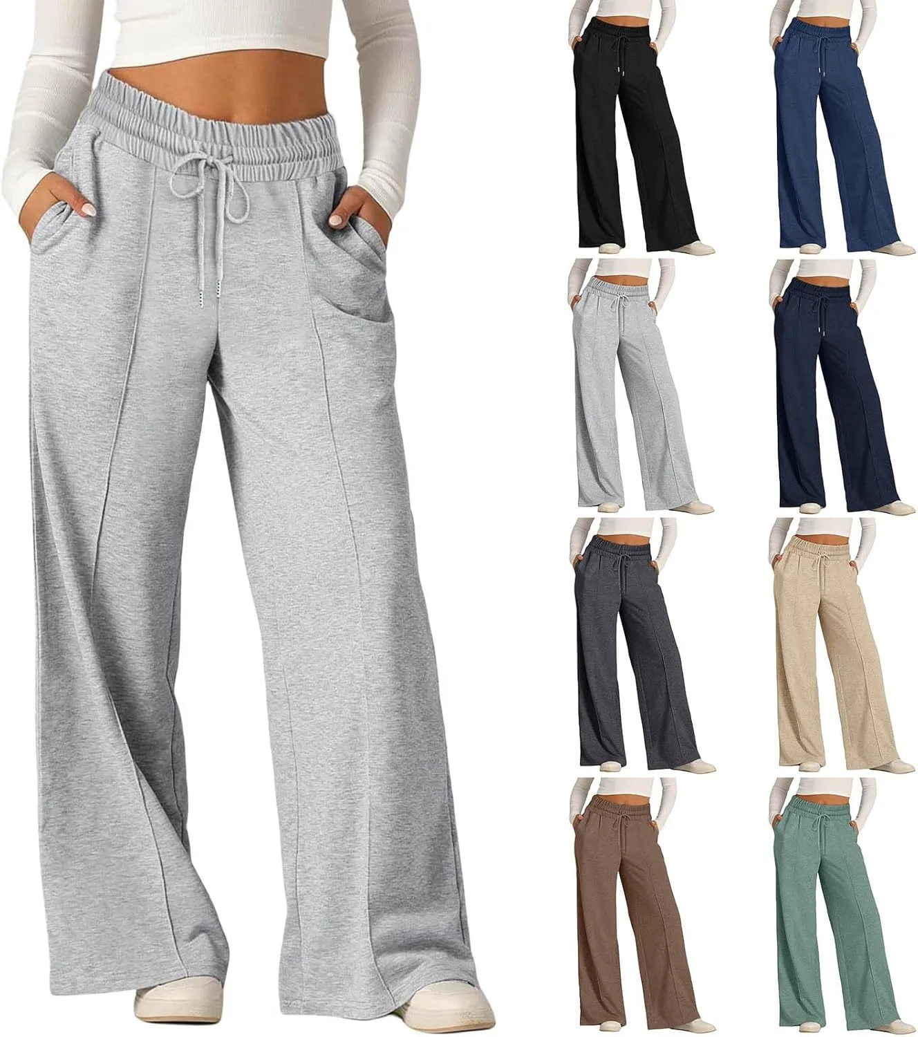 Womens Wide Leg Sweatpants Casual Elastic High Waisted Pants Baggy Lounge Pant Loose Fit Yoga Pants with Pockets