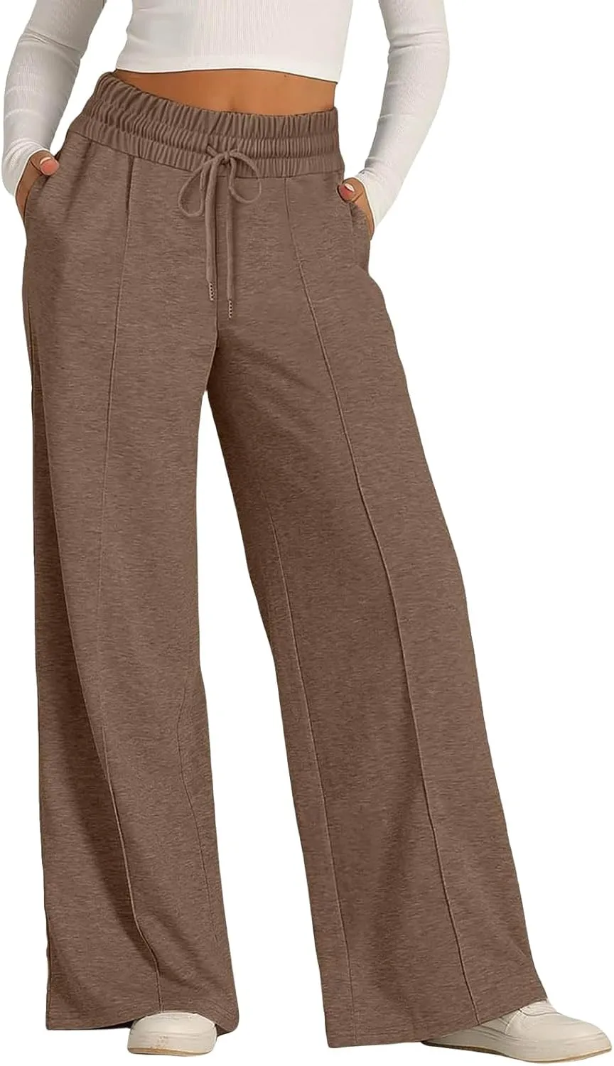 Womens Wide Leg Sweatpants Casual Elastic High Waisted Pants Baggy Lounge Pant Loose Fit Yoga Pants with Pockets