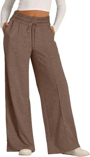 Womens Wide Leg Sweatpants Casual Elastic High Waisted Pants Baggy Lounge Pant Loose Fit Yoga Pants with Pockets