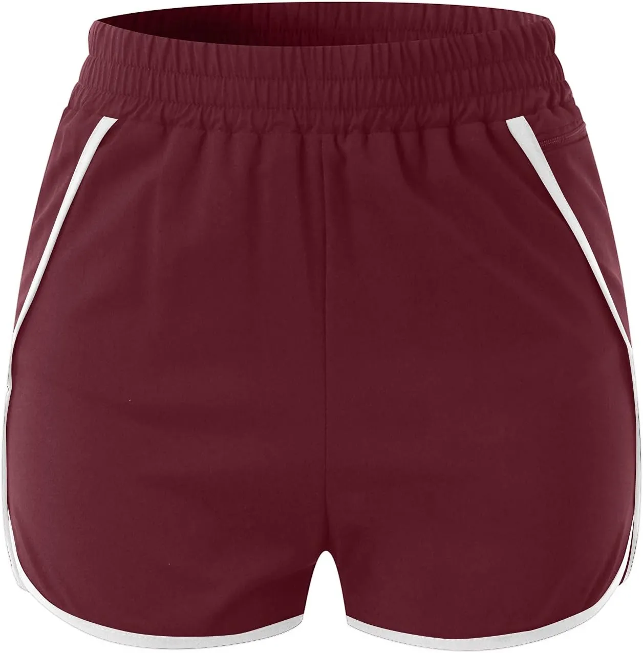 Womens Workout Running Shorts Solid Quick Dry Zipper Pocket Elastic Waisted V Leg Athletic Short Pants with Liner